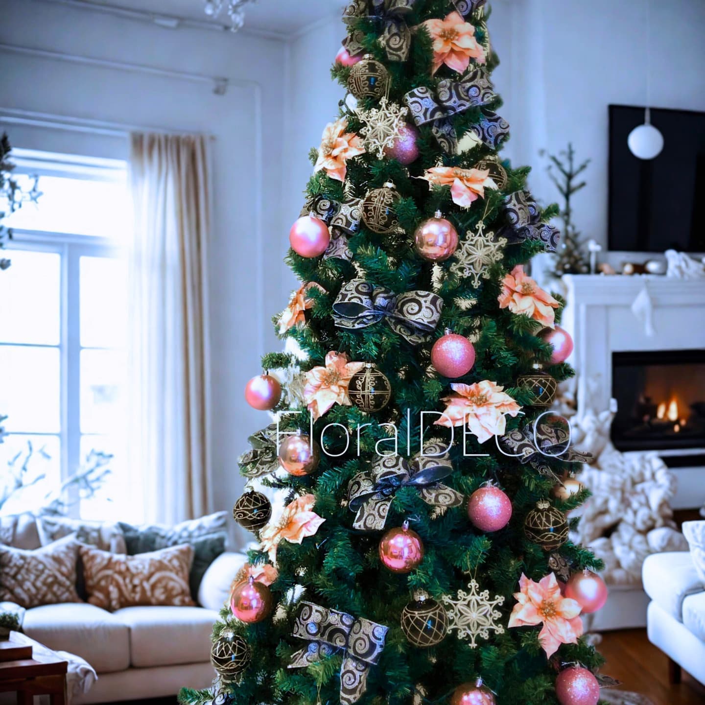 エレガントな装飾が施されたレンタルクリスマスツリー